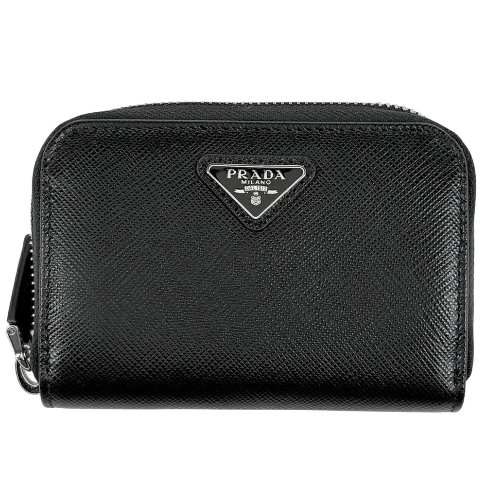 Prada Plate Round Zipper coin case Wallet Saffiano Leather Nero Black